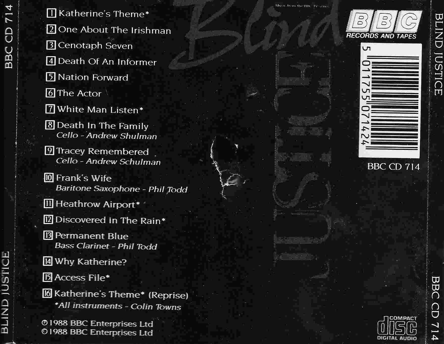 Picture of BBCCD714 Blind justice by artist Colin Towns from the BBC records and Tapes library